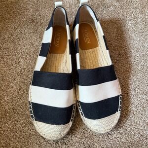 Lauren Ralph Lauren Chleo Espadrille Flats Navy White Striped Canvas Shoes 7B